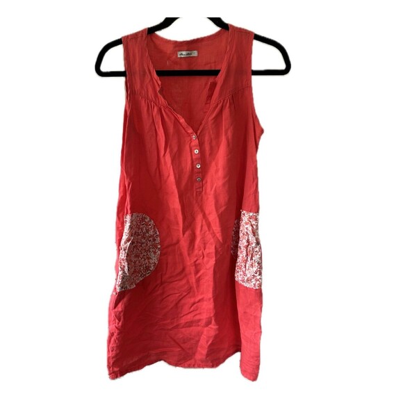 Allen Allen NWOT 100% Linen Fold Mix Floral Solid Print Midi Dress Pockets S - Picture 1 of 7